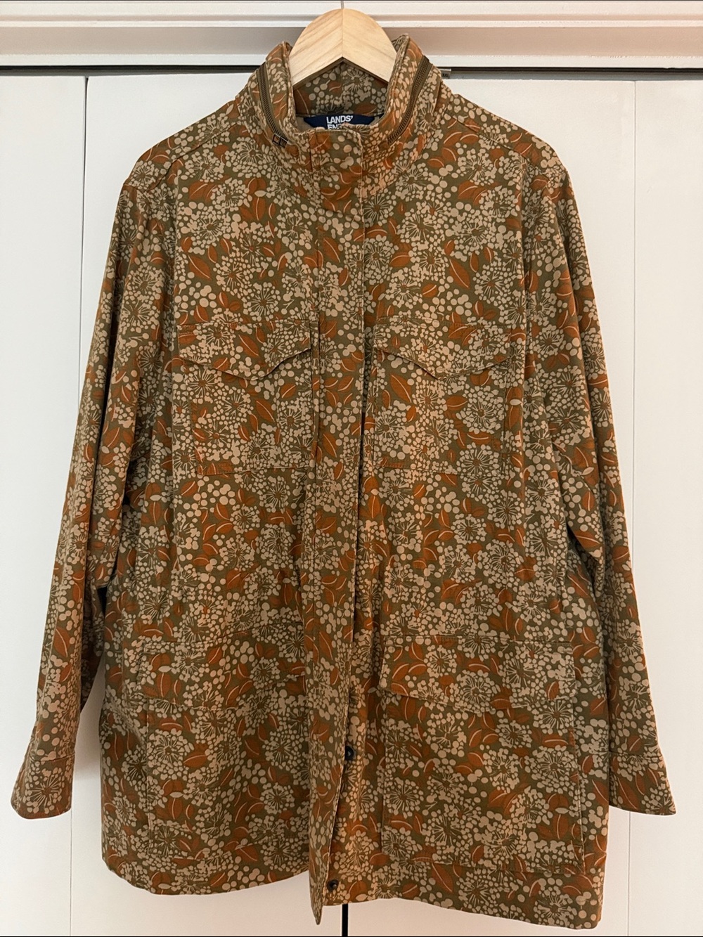 Lands' End Women's Olive and Rust Floral Utility Jacket